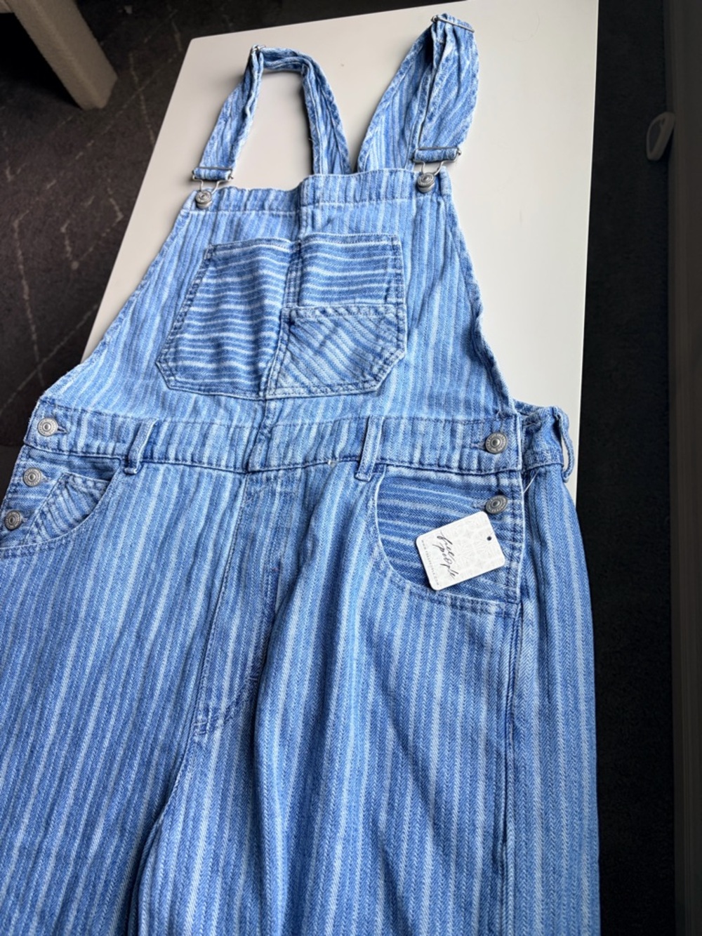 We The Free - FREE PEOPLE Blue Herringbone Denim Romper with Silver Buttons